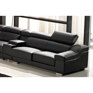 - Canapé d'angle en cuir buffle italien de luxe 7 places LONDRES noir, angle gauche