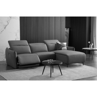 Canapé d'angle avec un relax électrique en cuir de buffle italien de luxe 6 places BOSTON gris foncé, angle droit