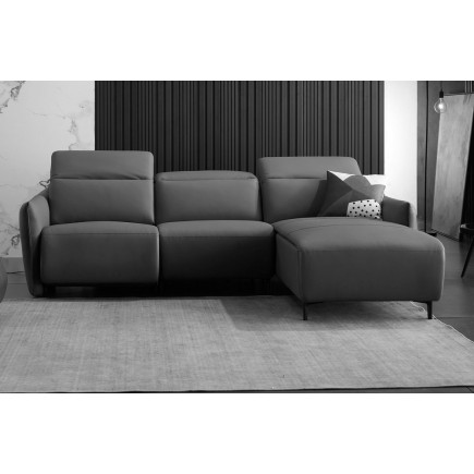 Canapé d'angle avec un relax électrique en cuir de buffle italien de luxe 6 places BOSTON gris foncé, angle droit