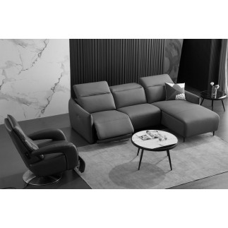 Canapé d'angle avec un relax électrique en cuir de buffle italien de luxe 6 places BOSTON gris foncé, angle droit