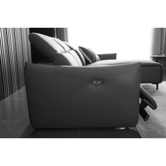 Canapé d'angle avec un relax électrique en cuir de buffle italien de luxe 6 places BOSTON gris foncé, angle droit