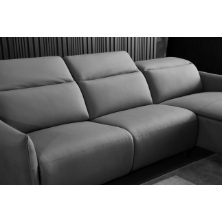 Canapé d'angle avec un relax électrique en cuir de buffle italien de luxe 6 places BOSTON gris foncé, angle droit