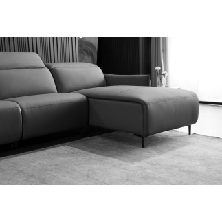 Canapé d'angle avec un relax électrique en cuir de buffle italien de luxe 6 places BOSTON gris foncé, angle droit