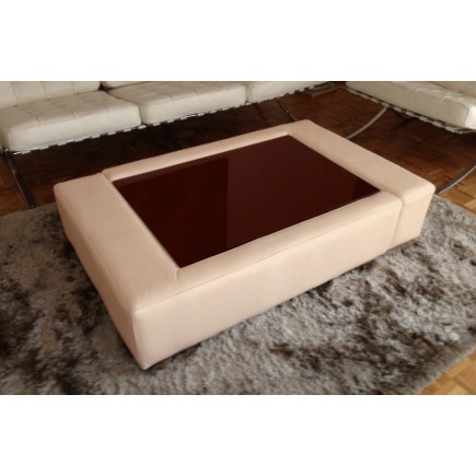 Table basse en cuir italien ZANA, beige