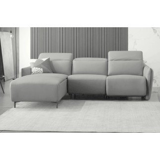 Canapé d'angle avec un relax électrique en cuir de buffle italien de luxe 6 places BOSTON gris clair, angle gauche
