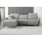 Canapé d'angle avec un relax électrique en cuir de buffle italien de luxe 6 places BOSTON gris clair, angle gauche