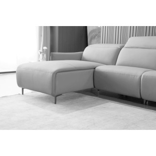 Canapé d'angle avec un relax électrique en cuir de buffle italien de luxe 6 places BOSTON gris clair, angle gauche