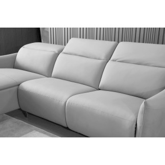 Canapé d'angle avec un relax électrique en cuir de buffle italien de luxe 6 places BOSTON gris clair, angle gauche