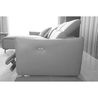 Canapé d'angle avec un relax électrique en cuir de buffle italien de luxe 6 places BOSTON gris clair, angle gauche