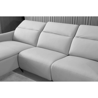 Canapé d'angle avec un relax électrique en cuir de buffle italien de luxe 6 places BOSTON gris clair, angle gauche