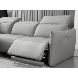 Canapé d'angle avec un relax électrique en cuir de buffle italien de luxe 6 places BOSTON gris clair, angle gauche