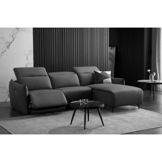 Canapé d'angle avec un relax électrique en cuir de buffle italien de luxe 6 places BOSTON noir, angle droit