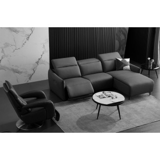 Canapé d'angle avec un relax électrique en cuir de buffle italien de luxe 6 places BOSTON noir, angle droit