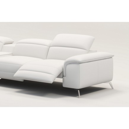 Canapé d'angle en cuir italien 5 places RELAXIA, blanc, angle gauche