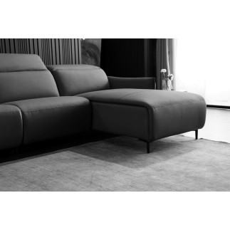 Canapé d'angle avec un relax électrique en cuir de buffle italien de luxe 6 places BOSTON noir, angle droit