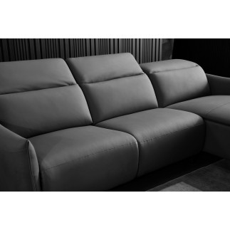 Canapé d'angle avec un relax électrique en cuir de buffle italien de luxe 6 places BOSTON noir, angle droit