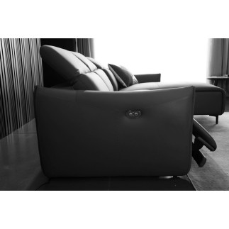 Canapé d'angle avec un relax électrique en cuir de buffle italien de luxe 6 places BOSTON noir, angle droit