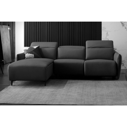 - Canapé d'angle avec un relax électrique en cuir de buffle italien de luxe 6 places BOSTON noir, angle gauche