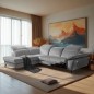 Canapé d'angle avec relax électrique tissu bouclette sensation velours, 5/6 places SINATRA, gris, angle gauche