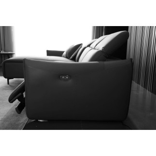 - Canapé d'angle avec un relax électrique en cuir de buffle italien de luxe 6 places BOSTON noir, angle gauche