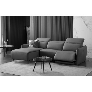 - Canapé d'angle avec un relax électrique en cuir de buffle italien de luxe 6 places BOSTON gris foncé, angle gauche