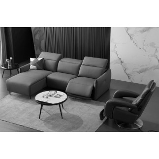 - Canapé d'angle avec un relax électrique en cuir de buffle italien de luxe 6 places BOSTON gris foncé, angle gauche