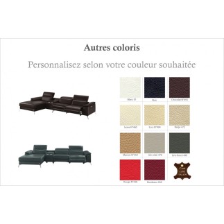 Canapé d'angle en cuir italien 5 places RELAXIA, couleur personnalisée