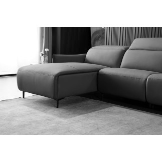 - Canapé d'angle avec un relax électrique en cuir de buffle italien de luxe 6 places BOSTON gris foncé, angle gauche