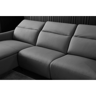 - Canapé d'angle avec un relax électrique en cuir de buffle italien de luxe 6 places BOSTON gris foncé, angle gauche