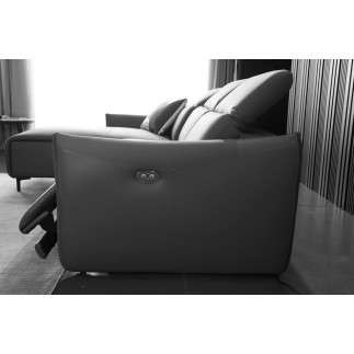 - Canapé d'angle avec un relax électrique en cuir de buffle italien de luxe 6 places BOSTON gris foncé, angle gauche