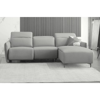 Canapé d'angle avec un relax électrique en cuir de buffle italien de luxe 6 places BOSTON gris clair, angle droit