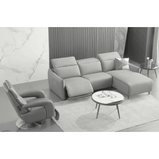Canapé d'angle avec un relax électrique en cuir de buffle italien de luxe 6 places BOSTON gris clair, angle droit