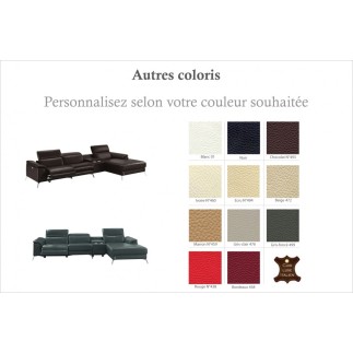 Canapé d'angle en cuir italien 5 places RELAXIA, couleur personnalisée