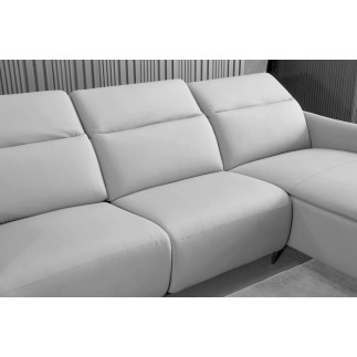 Canapé d'angle avec un relax électrique en cuir de buffle italien de luxe 6 places BOSTON gris clair, angle droit