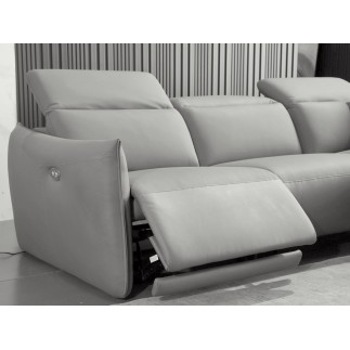 Canapé d'angle avec un relax électrique en cuir de buffle italien de luxe 6 places BOSTON gris clair, angle droit
