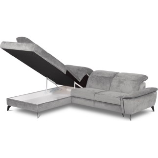 Canapé d'angle avec relax électrique tissu bouclette sensation velours