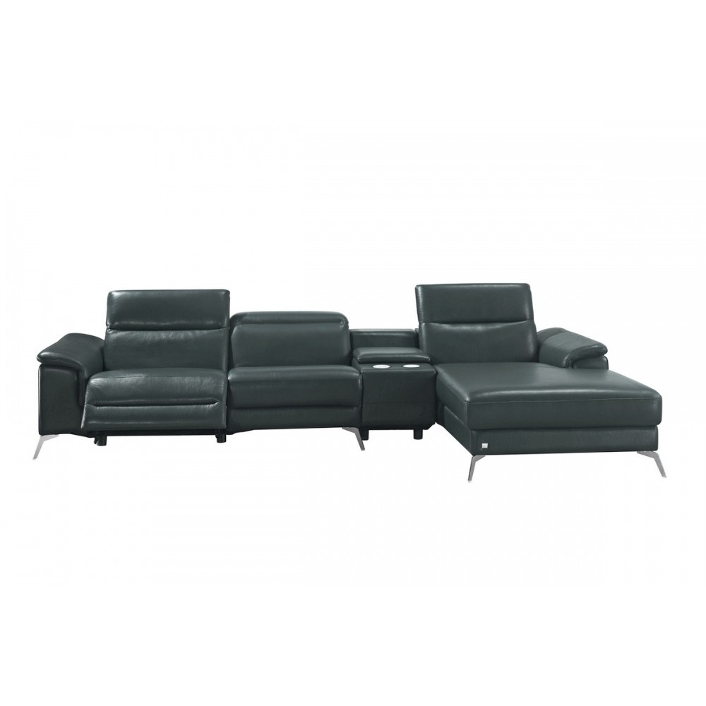 Canapé d'angle en cuir italien 5 places RELAXIA, gris foncé, angle droit
