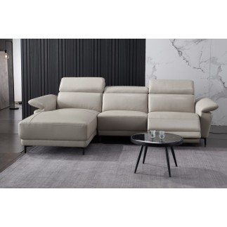 - Canapé d'angle en cuir buffle italien de luxe 6/7 places LORENZO, gris clair, angle gauche
