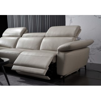 - Canapé d'angle en cuir buffle italien de luxe 6/7 places LORENZO, gris clair, angle gauche