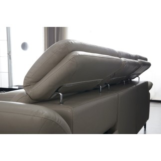 - Canapé d'angle en cuir buffle italien de luxe 6/7 places LORENZO, gris clair, angle gauche