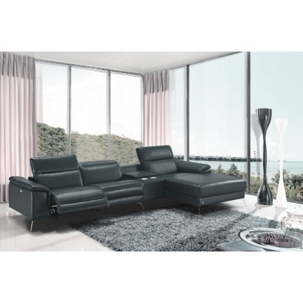 Canapé d'angle en cuir italien 5 places RELAXIA, gris foncé, angle droit