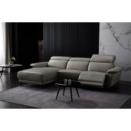 Canapé d'angle en cuir buffle italien de luxe 6/7 places LORENZO, gris foncé, angle gauche