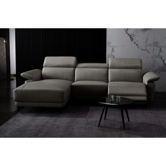 Canapé d'angle en cuir buffle italien de luxe 6/7 places LORENZO, gris foncé, angle gauche