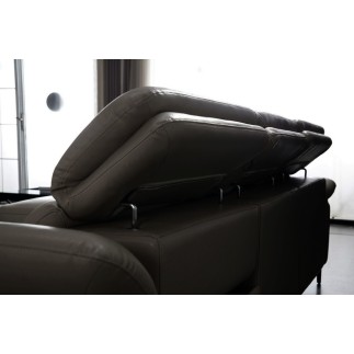 Canapé d'angle en cuir buffle italien de luxe 6/7 places LORENZO, gris foncé, angle gauche