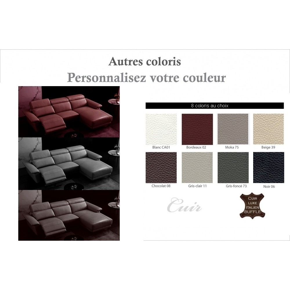 Canapé d'angle en cuir buffle italien de luxe 6/7 places LORENZO, couleur personnalisée, angle droit