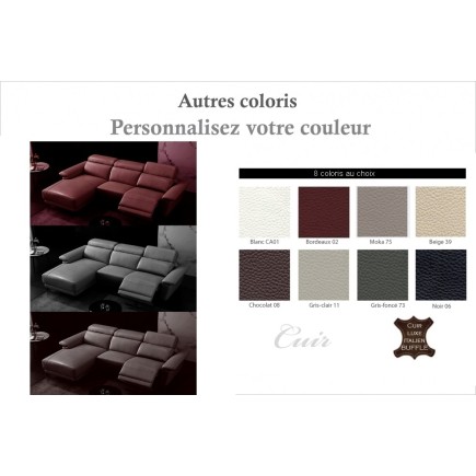 Canapé d'angle en cuir buffle italien de luxe 6/7 places LORENZO, couleur personnalisée, angle gauche