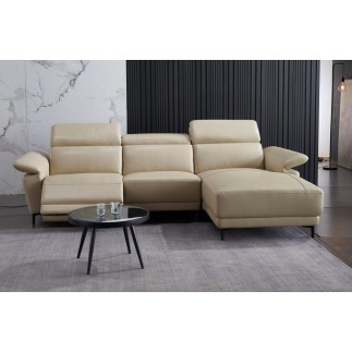 Canapé d'angle en cuir buffle italien de luxe 6/7 places LORENZO, beige, angle droit