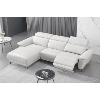 Canapé d'angle en cuir buffle italien de luxe 6/7 places LORENZO, blanc cassé, angle gauche