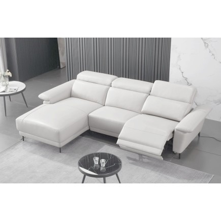 Canapé d'angle en cuir buffle italien de luxe 6/7 places LORENZO, blanc cassé, angle gauche