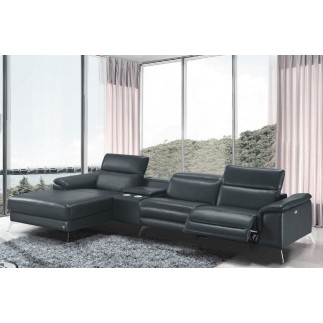 Canapé d'angle en cuir italien 5 places RELAXIA, gris foncé